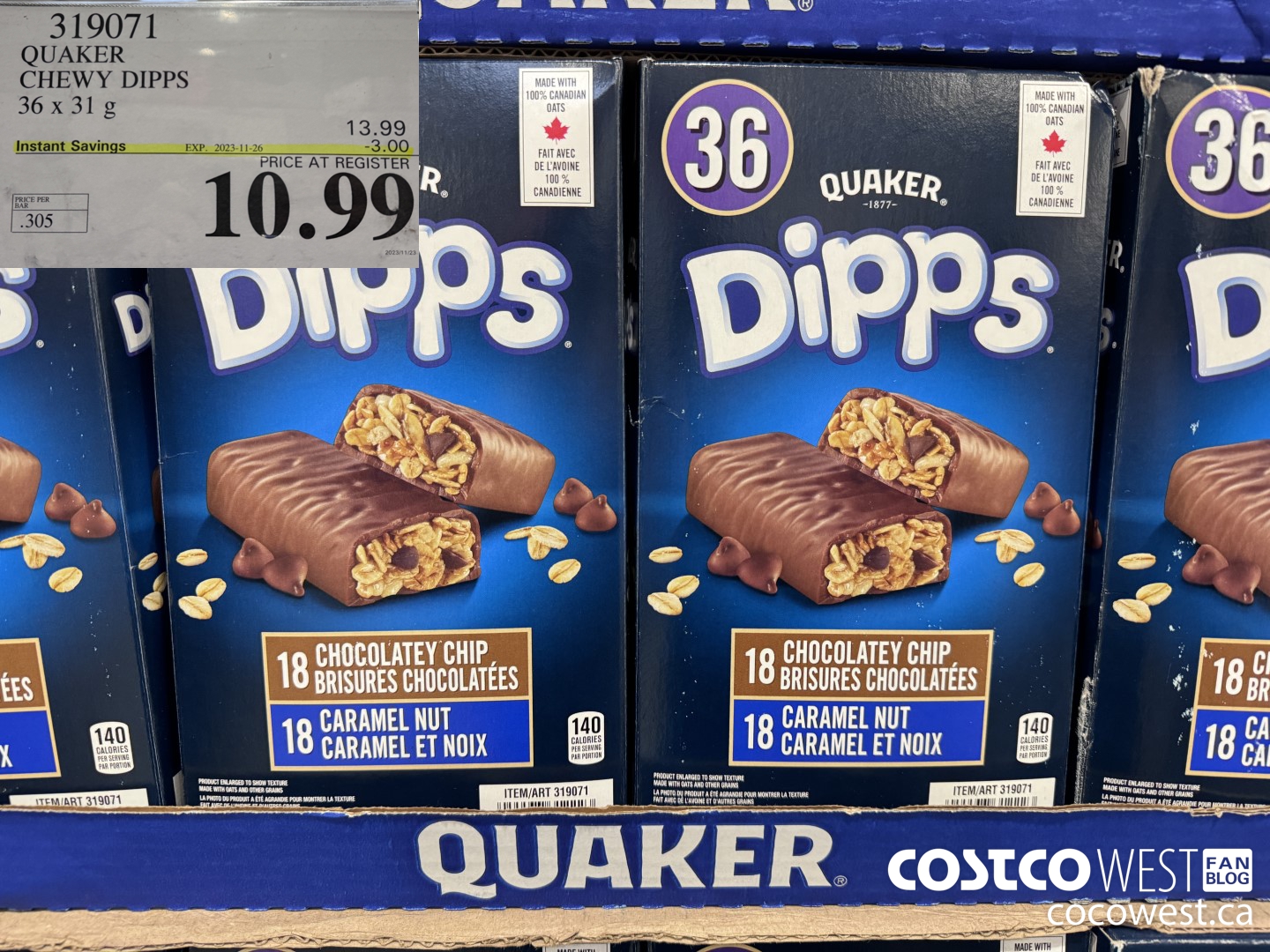 319071 QUAKER CHEWY DIPPS 36 X 31G ($3.00 INSTANT SAVINGS EXPIRES ON 2023-11-26) $10.99