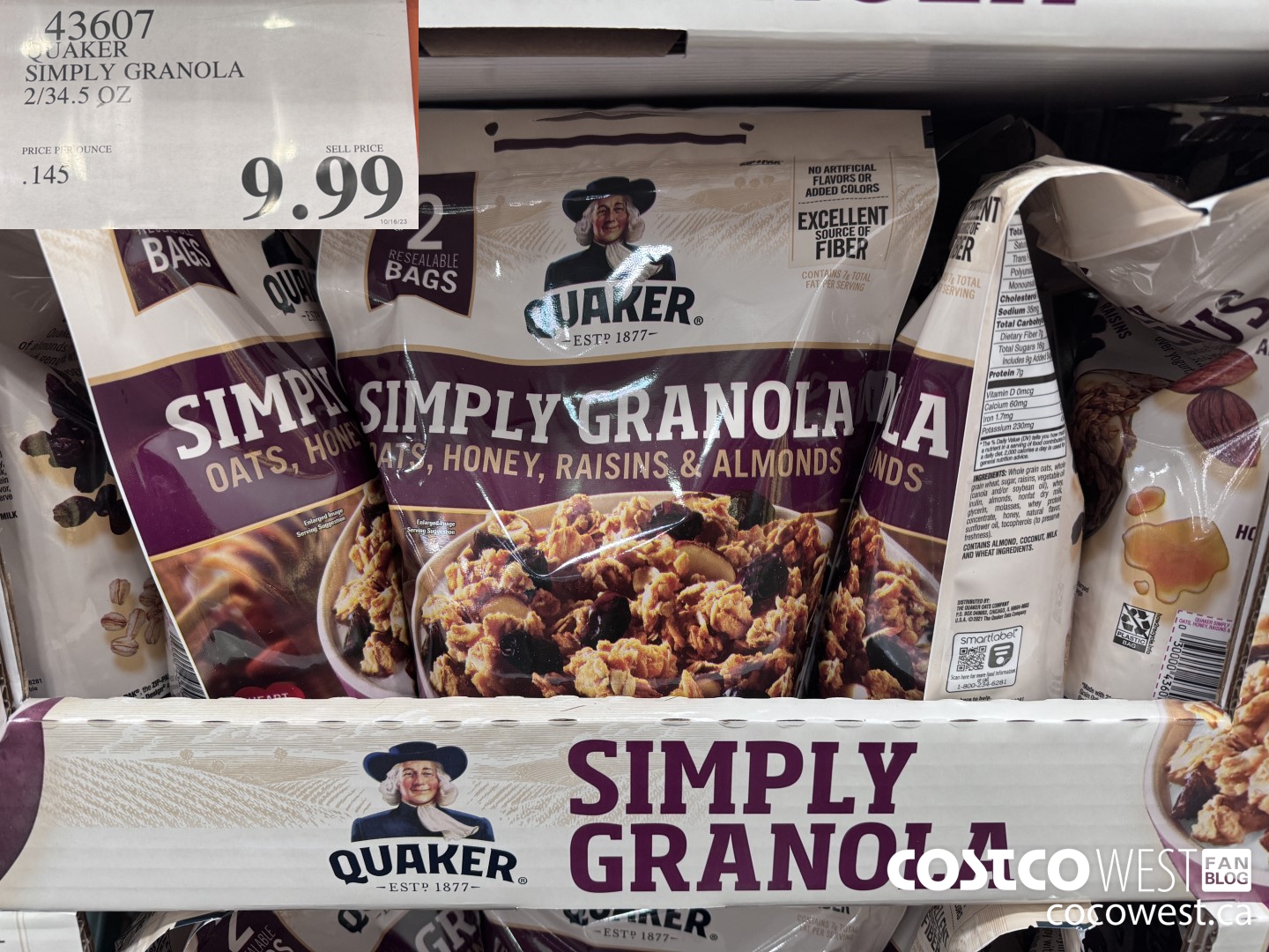 43607 QUAKER SIMPLY GRANOLA 2/34.5 OZ $9.99