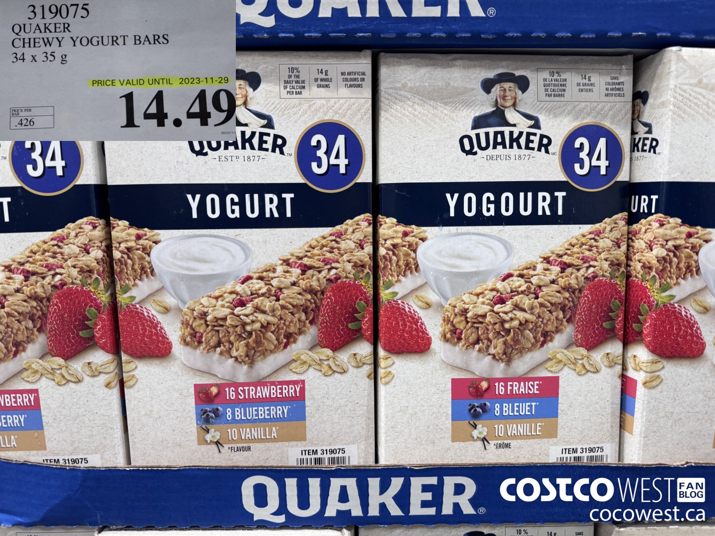 319075 QUAKER CHEWY YOGURT BARS 34 X 35 G (EXPIRES ON 2023-11-29) $14.49
