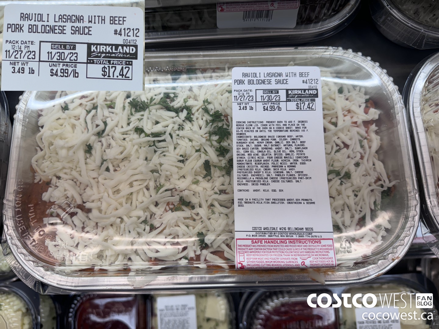 41212 RAVIOLI LASAGNA WITH BEEF PORK BOLOGNESE SAUCE $4.99