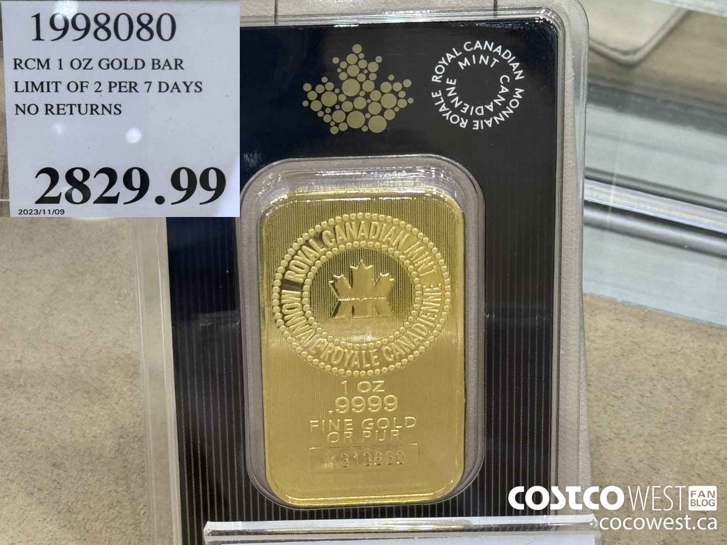 1998080 RCM 1 OZ GOLD BAR LIMIT OF 2 PER 7 DAYS NO RETURNS $2829.99