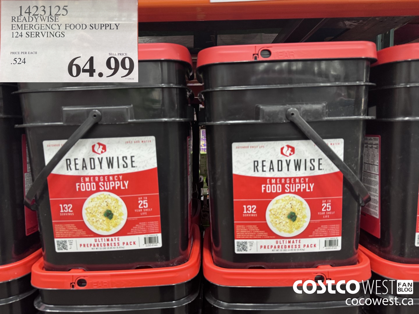 1423125 READYWISE EMERGENCY FOOD SUPPLY 124 SERVINGS $64.99