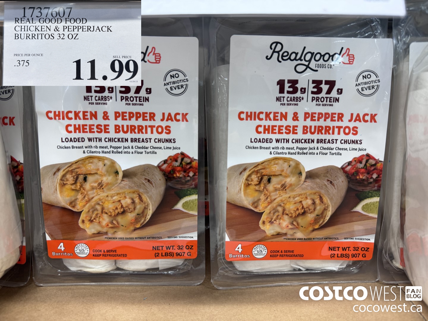 1737607 REAL GOOD FOODS CHICKEN & PEPPERJACK BURRITOS 32 OZ $11.99
