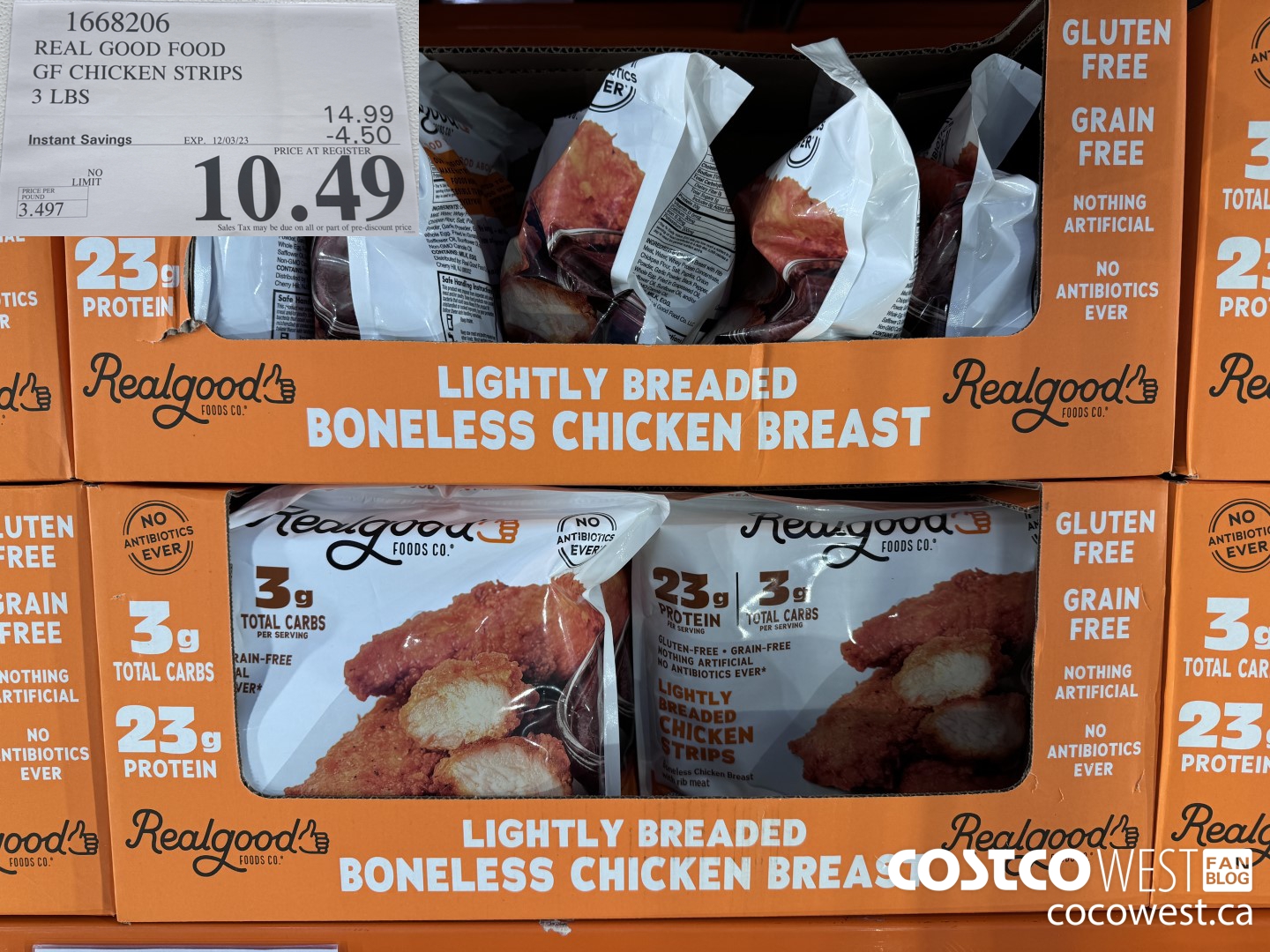 1668206 REAL GOOD FOOD GF CHICKEN STRIPS 3 LBS ($4.50 INSTANT SAVINGS EXPIRES ON 2023-12-03) $10.49