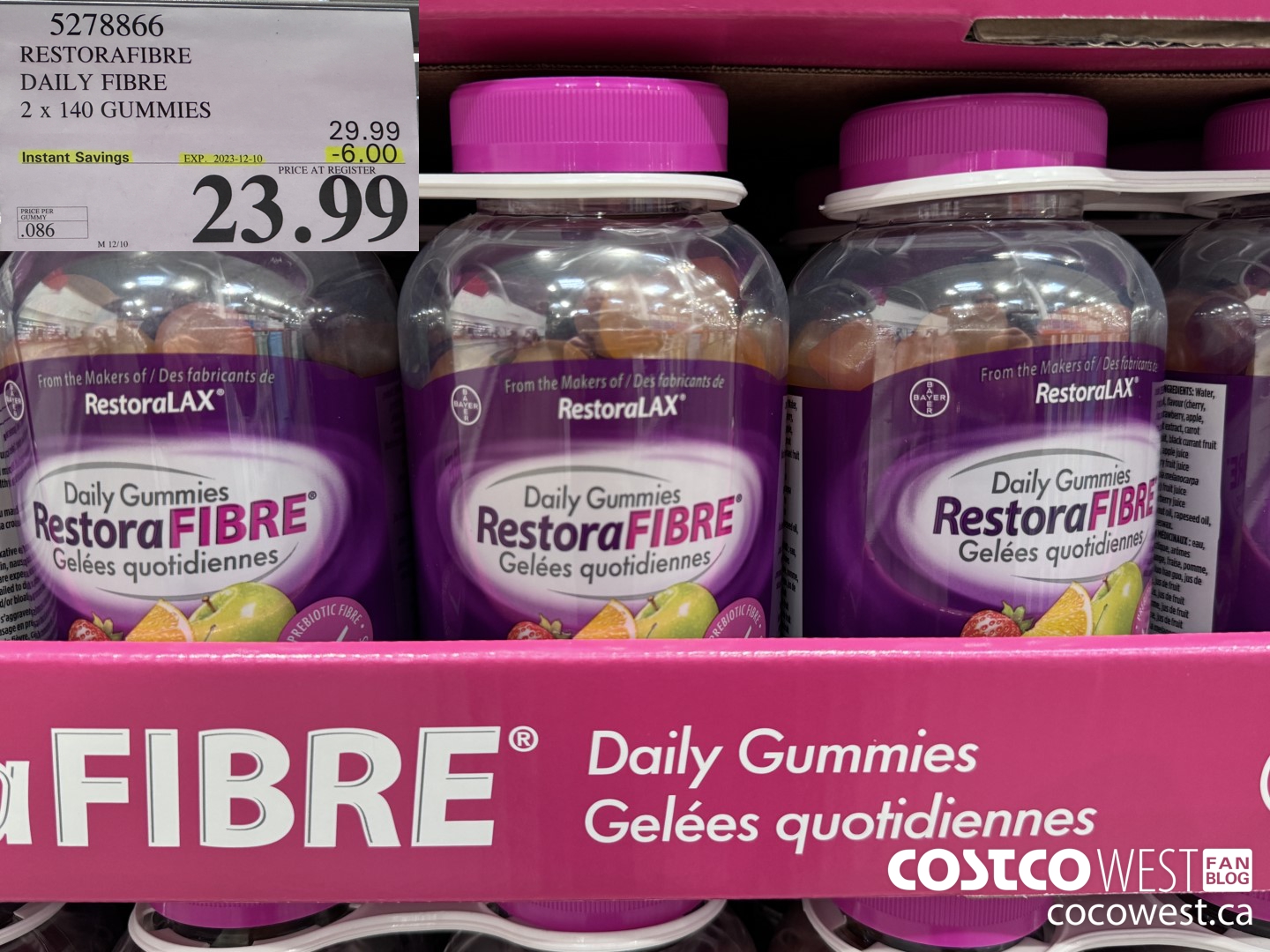 5278866 RESTORAFIBRE DAILY FIBRE 2 X 140 GUMMIES ($6.00 INSTANT SAVINGS EXPIRES ON 2023-12-10) $23.99