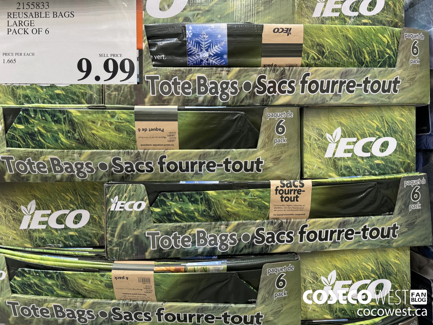 2155833 REUSABLE BAGS LARGE PACK OF 6 $9.99