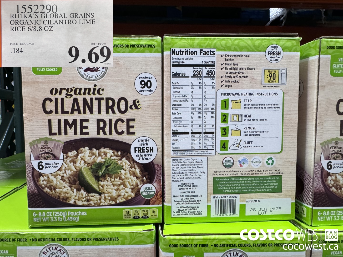 1552290 RITIKA'S GLOBAL GRAINS ORGANIC CILANTRO LIME RICE 6/8.8 OZ $9.69