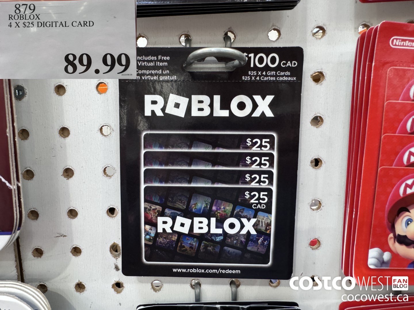 879 ROBLOX 4 X $25 DIGITAL CARD $89.99