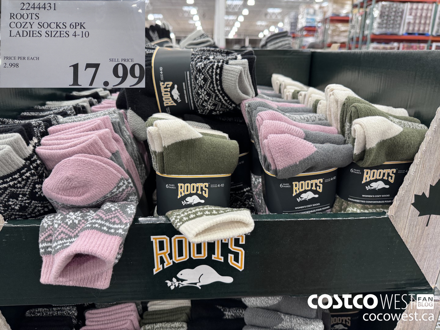 2244431 ROOTS COZY SOCKS 6PK LADIES SIZES 4-10 $17.99