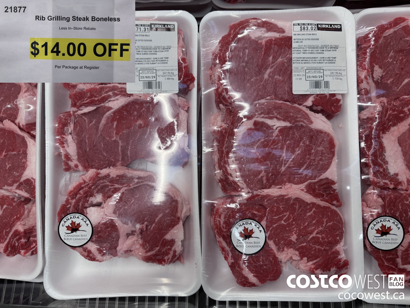 21877 Rib Grilling Steak Boneless  ($14.00 INSTANT SAVINGS)