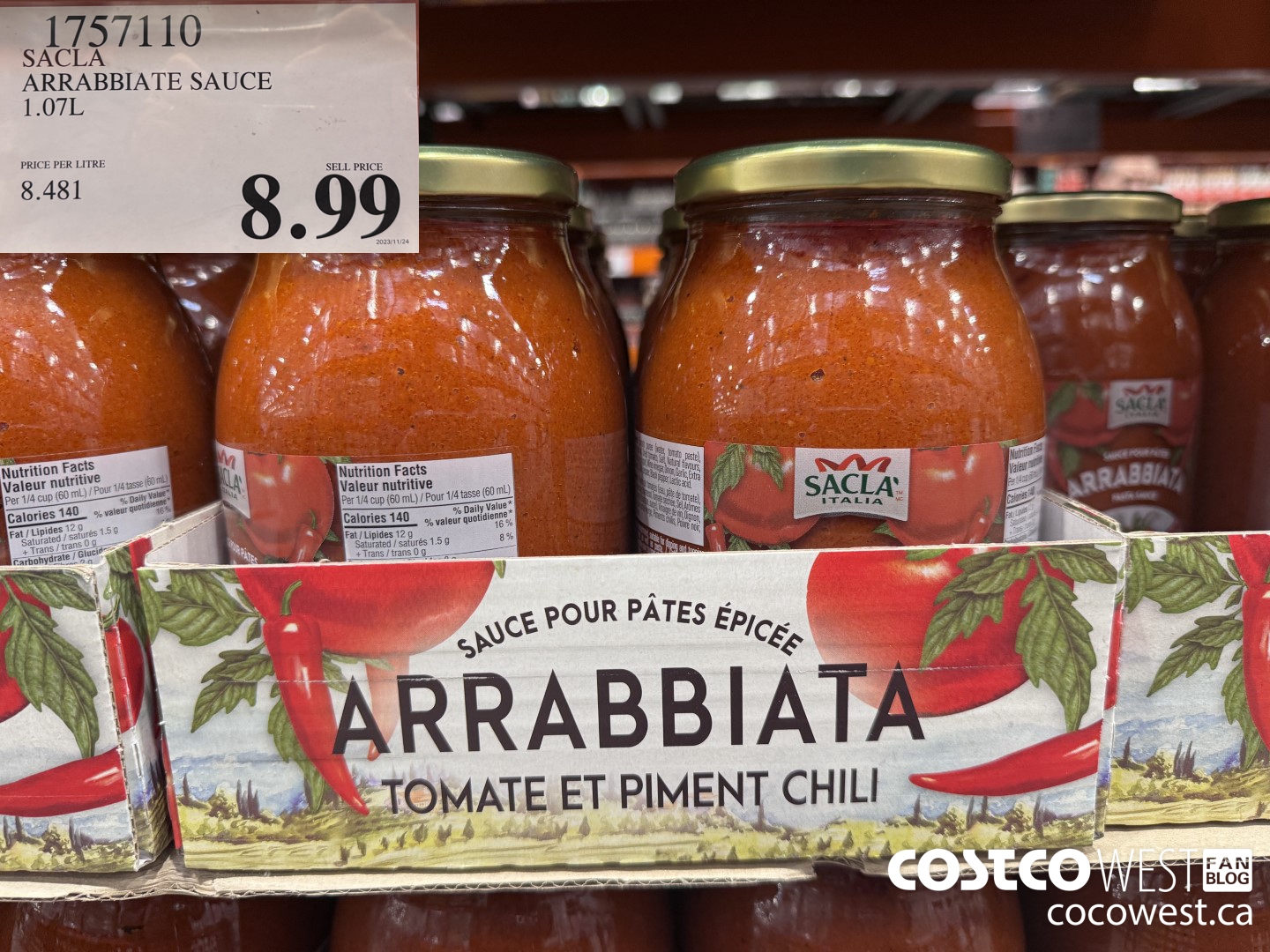 1757110 SACLA ARRABBIATE SAUCE 1.07L $8.99