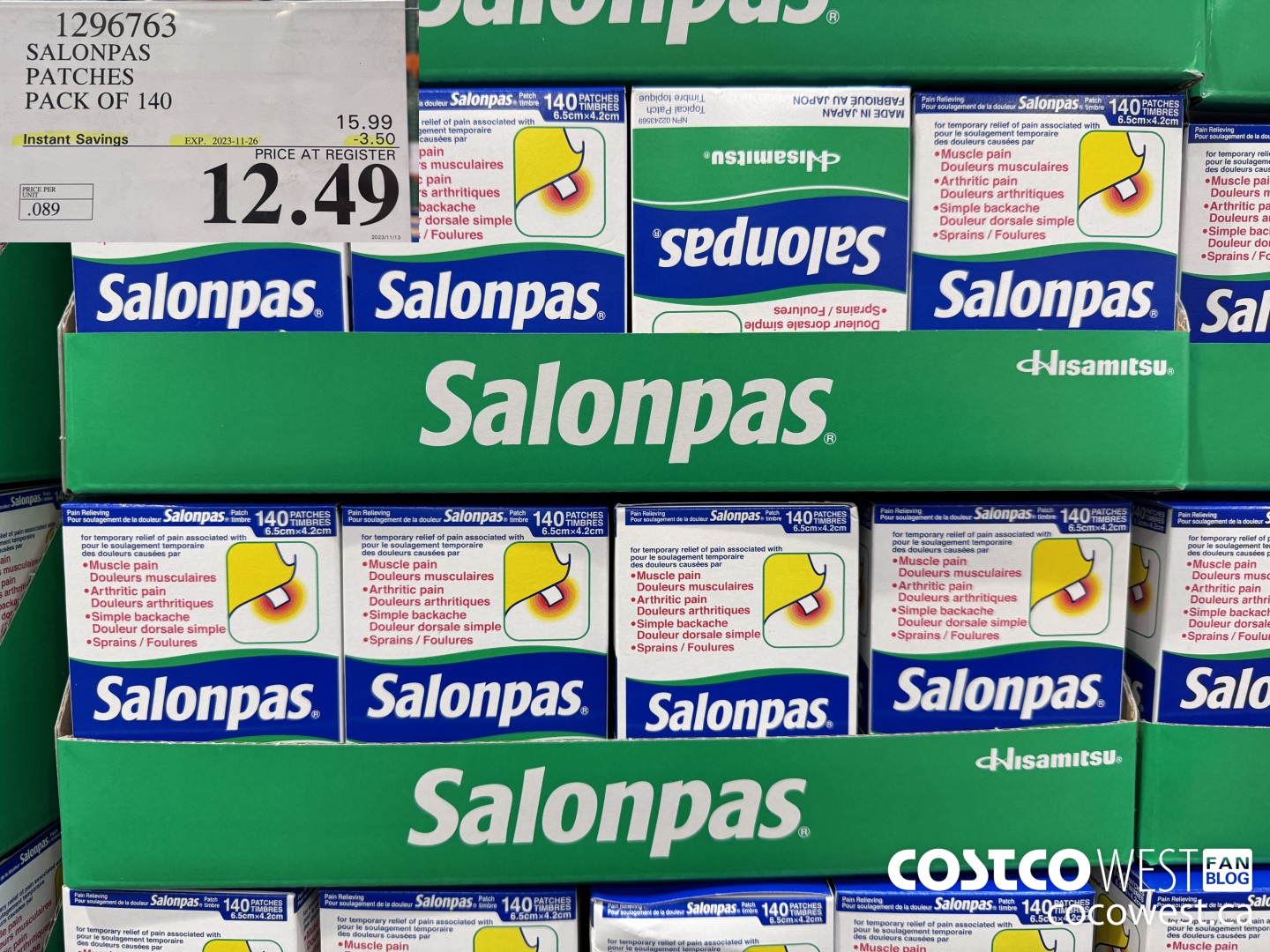 1296763 SALONPAS PATCHES PACK OF 140 ($3.50 INSTANT SAVINGS EXPIRES ON 2023-11-26) $12.49