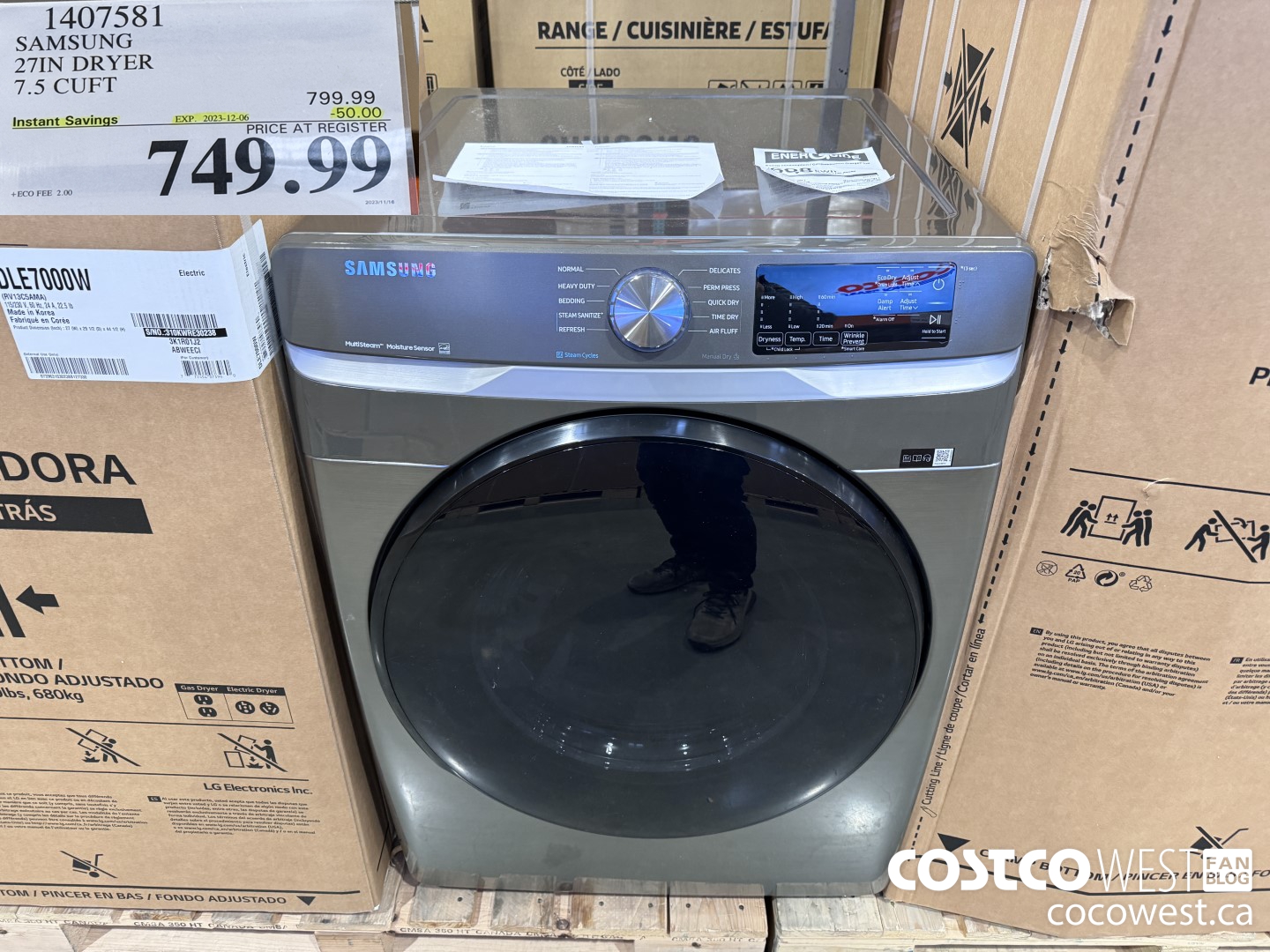 1407581 SAMSUNG 27IN DRYER 7.5 CUFT ($50.00 INSTANT SAVINGS EXPIRES ON 2023-12-06) $749.99