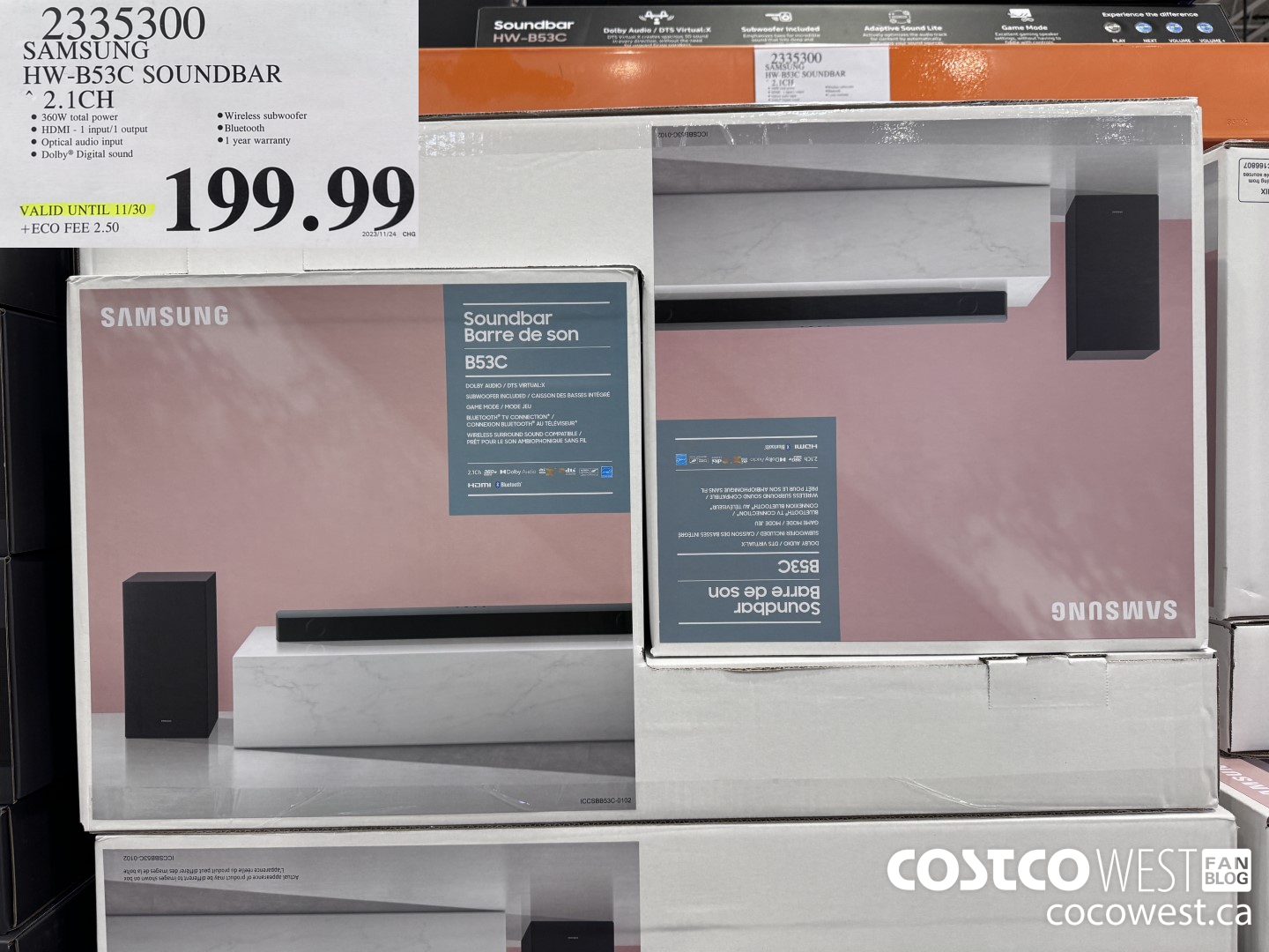 2335300 SAMSUNG HW-B53C/ZC SOUNDBAR 2.1 CH (EXPIRES ON 2023-11-30) $199.99