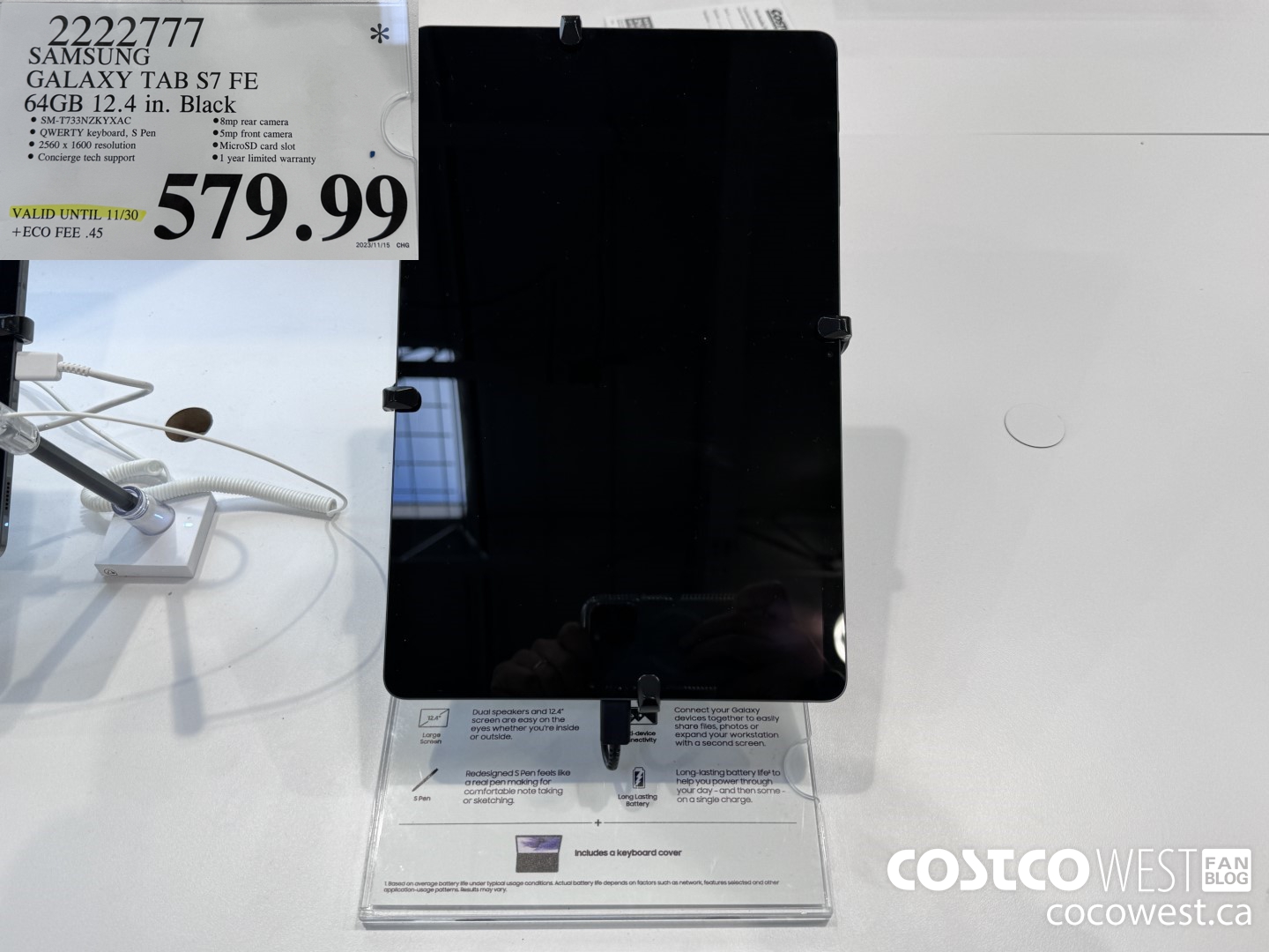 2222777 SAMSUNG TAB S7FE 64GB 12.4 IN. BLACK (EXPIRES ON 2023-11-30) $579.99