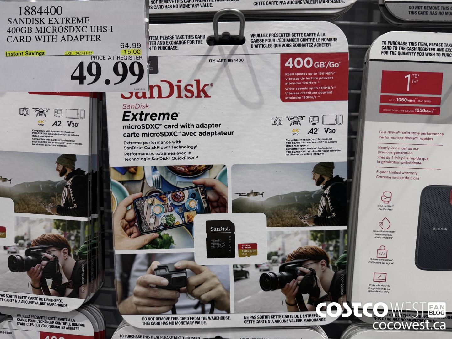 1884400 SANDISK EXTREME 400GB MICROSDXC UHS-I WITH ADAPTER ($15.00 INSTANT SAVINGS EXPIRES ON 2023-11-22) $49.99