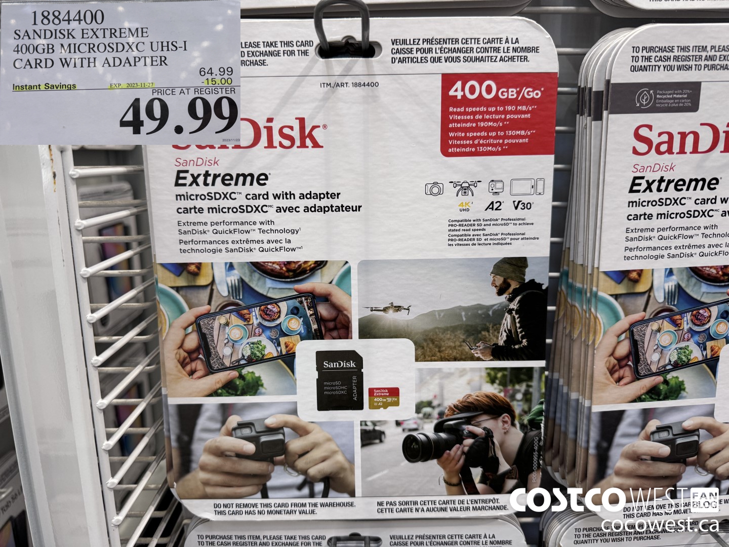 1884400 SANDISK EXTREME 400GB MICROSDXC UHS-I WITH ADAPTER ($15.00 INSTANT SAVINGS EXPIRES ON 2023-11-27) $49.99