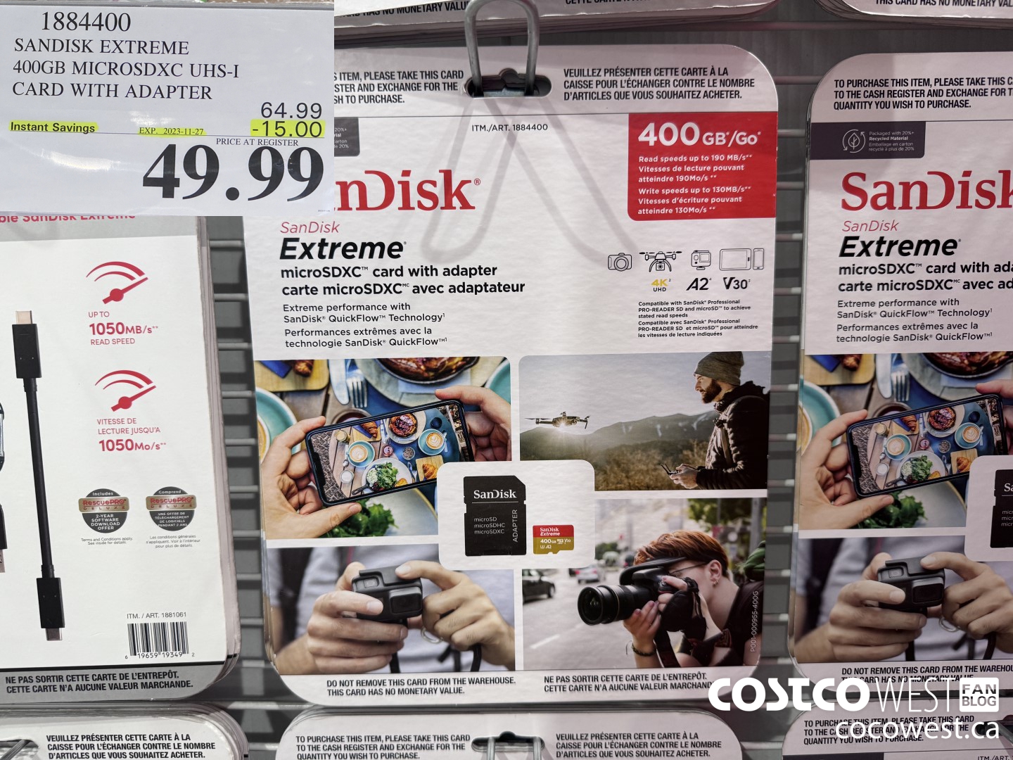 1884400 SANDISK EXTREME 400GB MICROSDXC UHS-I WITH ADAPTER ($15.00 INSTANT SAVINGS EXPIRES ON 2023-11-27) $49.99