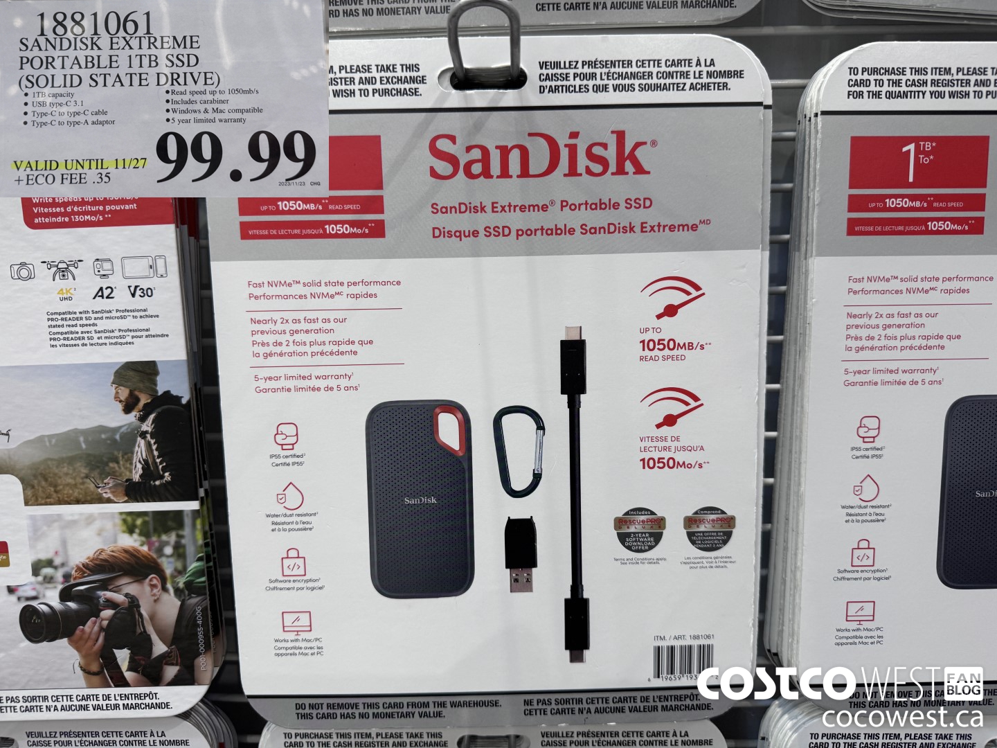 1881061 SANDISK EXTREME PORTABLE 1TB SOLID STATE DRIVE(SSD) (EXPIRES ON 2023-11-27) $99.99