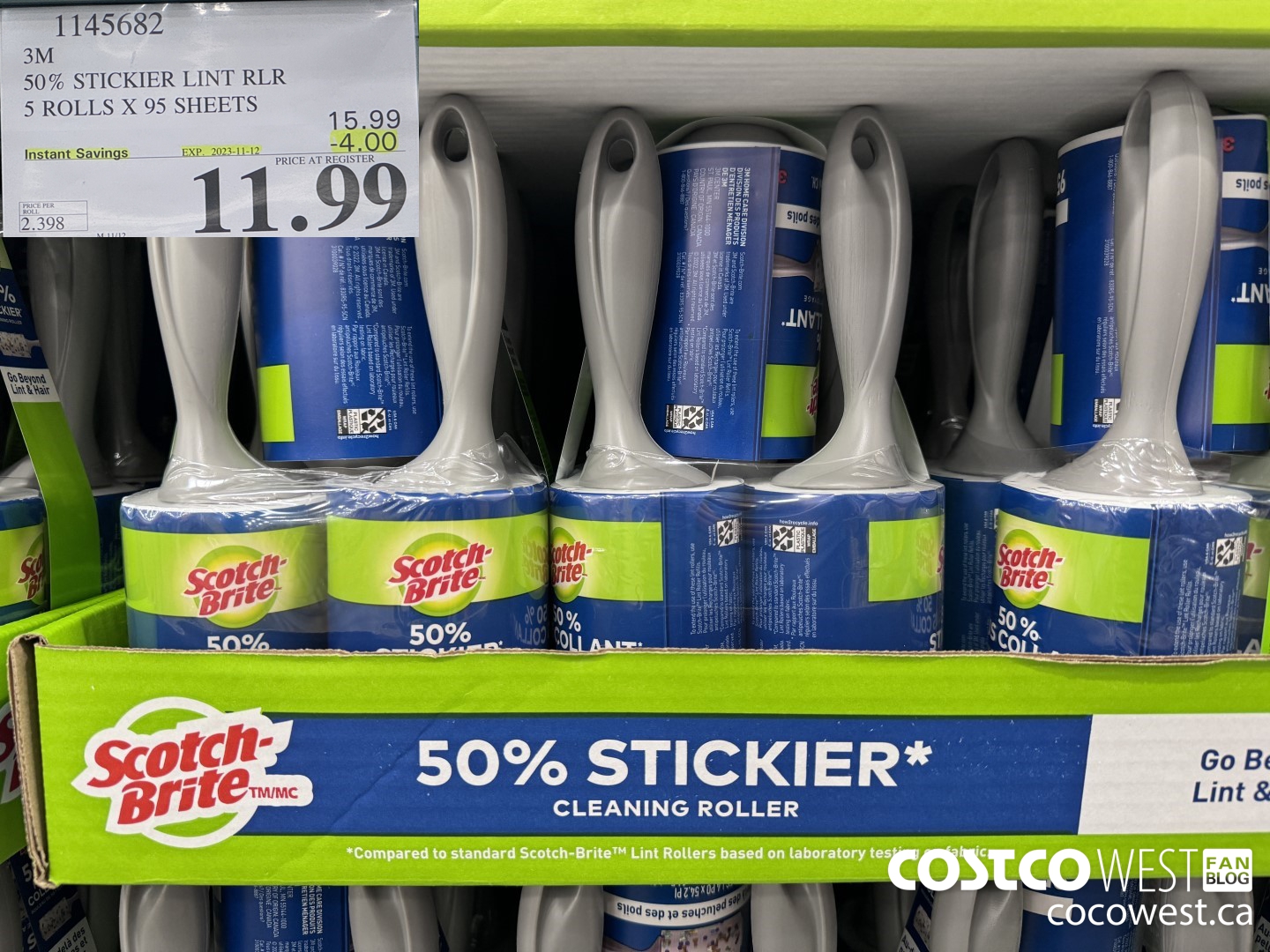 1145682 SCOTCH BRITE 50% STICKIER LINT RLR 5 ROLLS X 95 SHEETS ($4.00 INSTANT SAVINGS EXPIRES ON 2023-11-12) $11.99