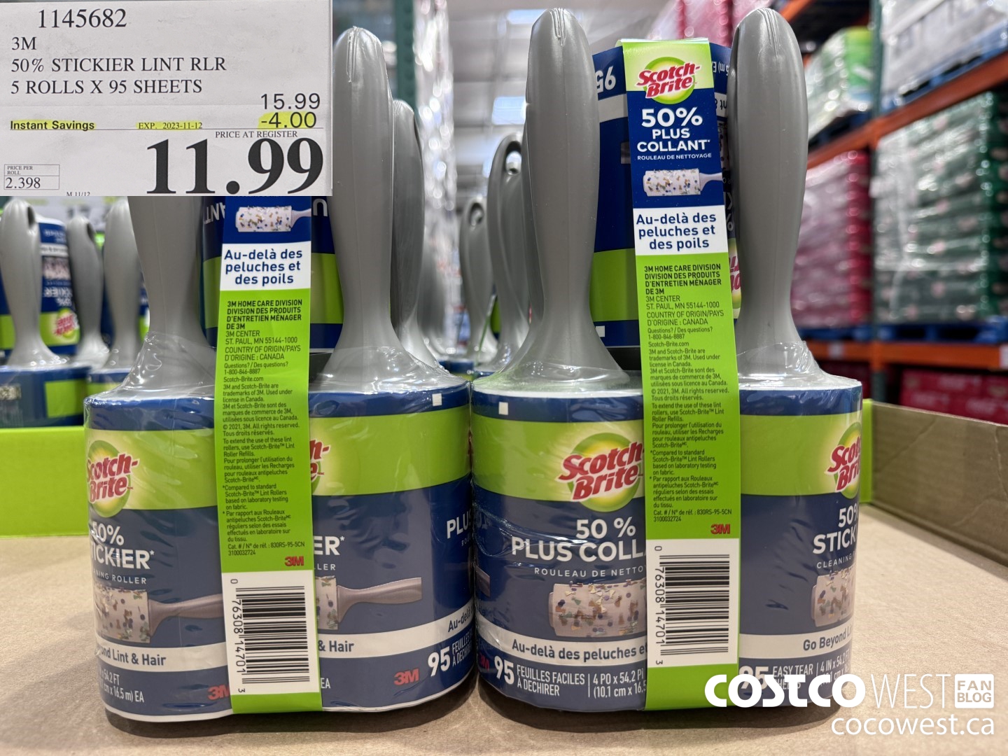 1145682 SCOTCH BRITE 50% STICKIER LINT RLR 5 ROLLS X 95 SHEETS ($4.00 INSTANT SAVINGS EXPIRES ON 2023-11-12) $11.99