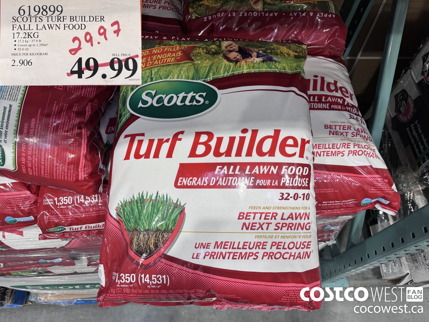619899 SCOTTS TURF BUILDER FALL LAWN FOOD 17.2 KG $29.97