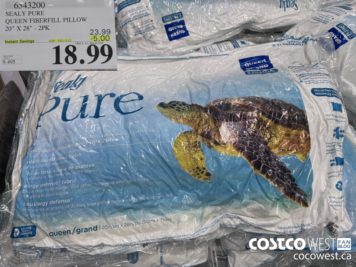 6543200 SEALY PURE QUEEN FIBERFILL PILLOW 20