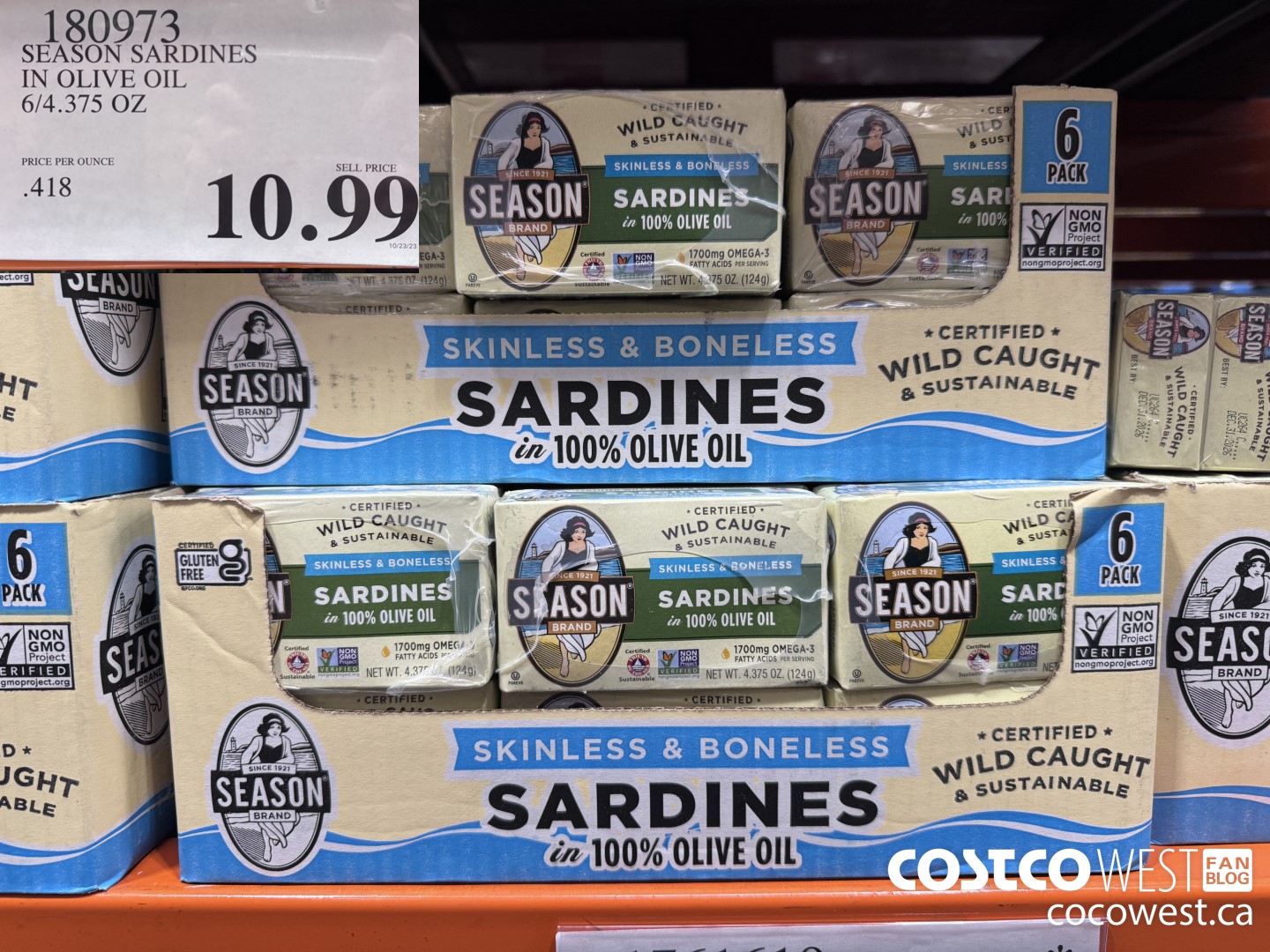 180973 SEASON SARDINES IN OLIVE OIL 6/4.375 OZ $10.99