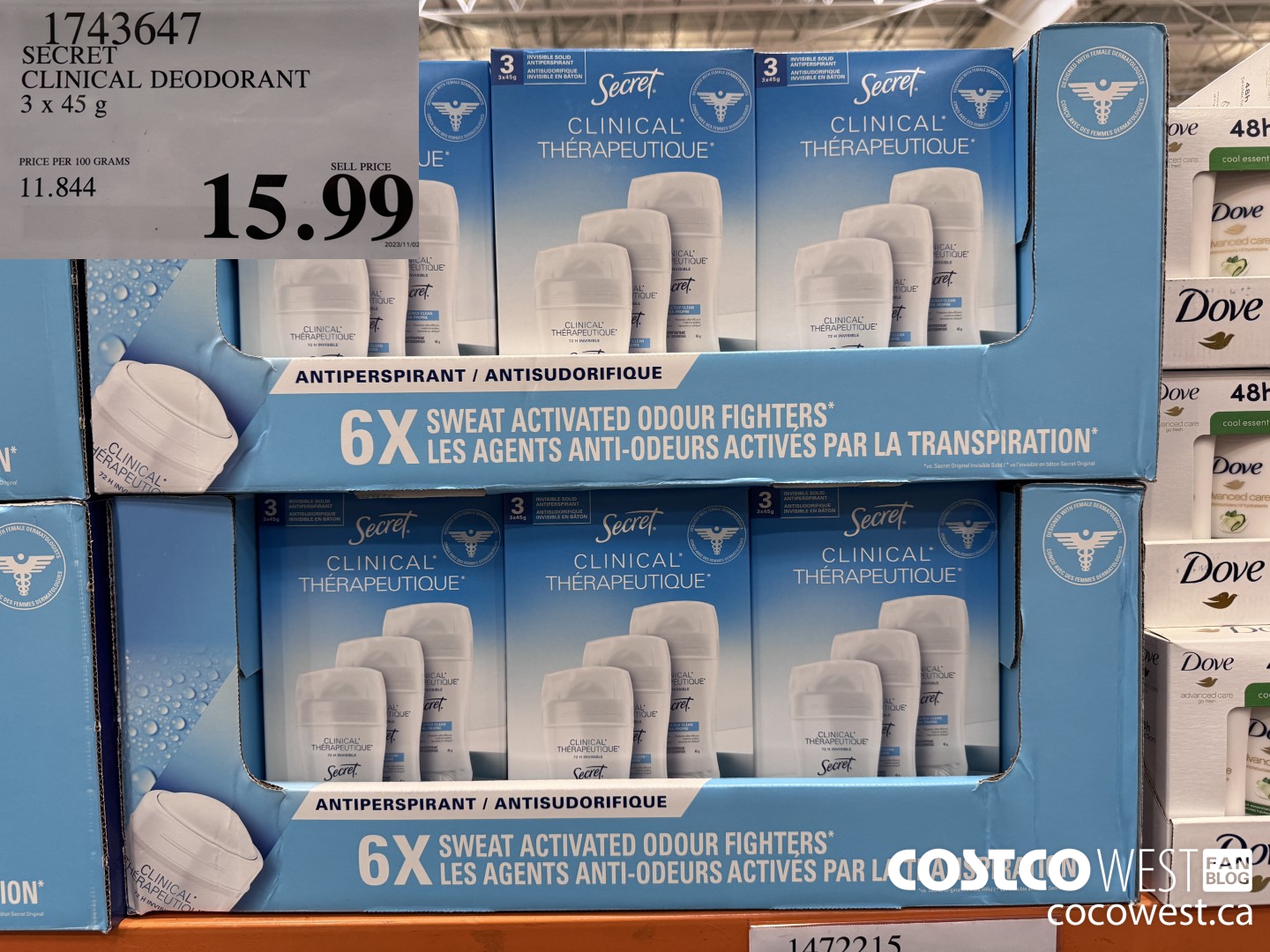 1743647 SECRET CLINICAL DEODORANT 3 X 45G $15.99