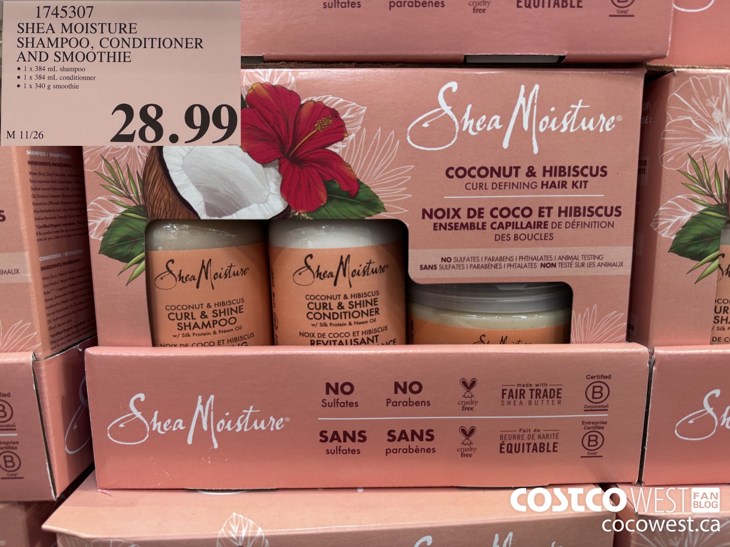1745307 SHEA MOISTURE SHAMPOO, CONDITIONER AND SMOOTHIE $28.99