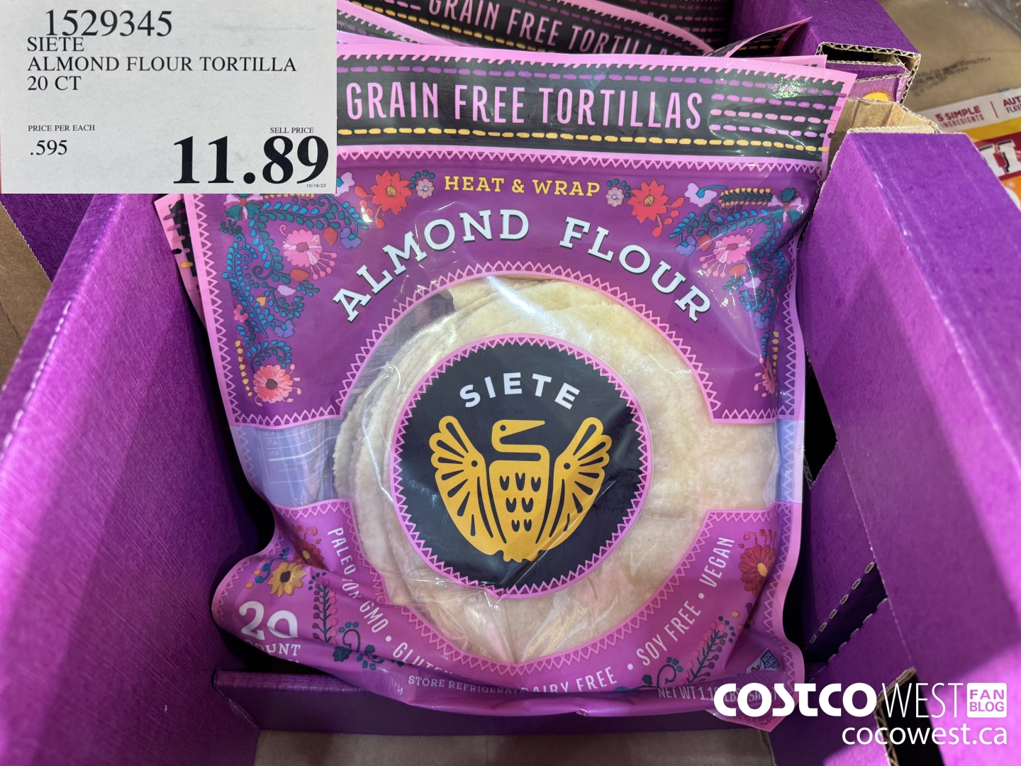 1529345 SIETE ALMOND FLOUR TORTILLA 20 CT $11.89