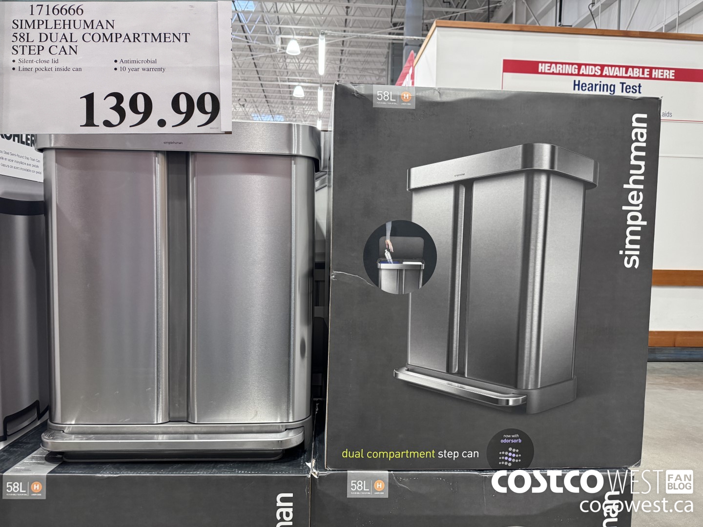 1716666 SIMPLEHUMAN 58L DUAL COMPARTMENT STEP CAN $139.99