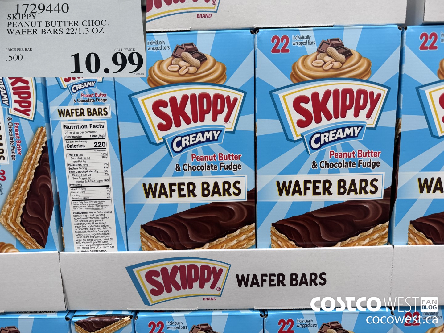 1729440 SKIPPY PEANUT BUTTER CHOC. WAFER BARS 22/1.03 OZ $10.99