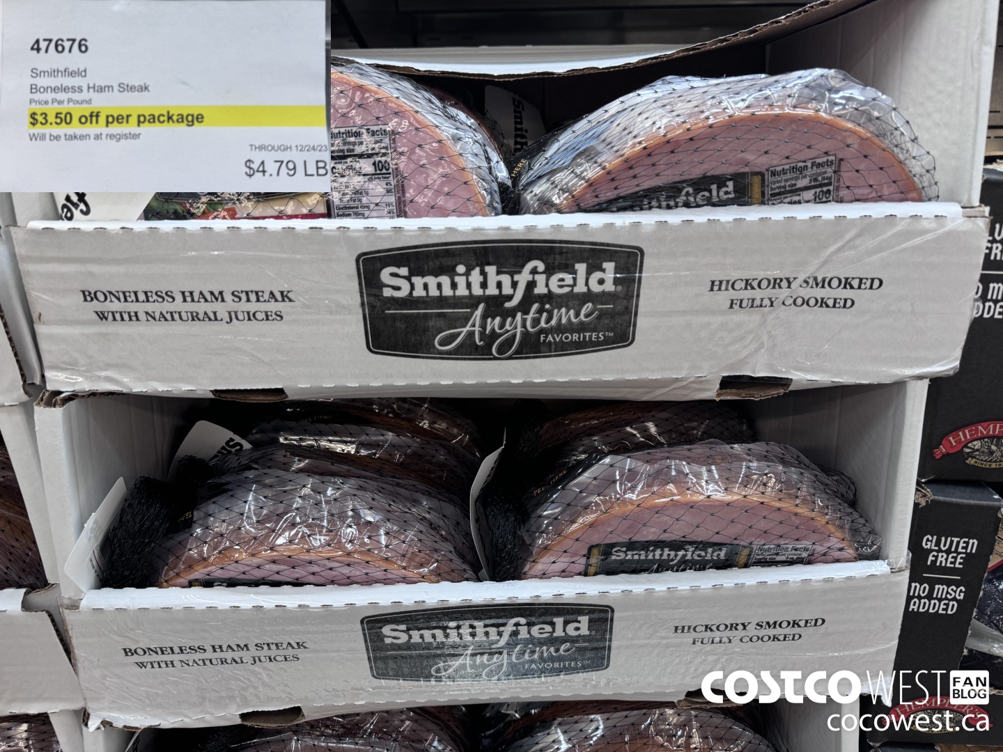 47676 SMITHFIELD BONELESS HAM STEAK PRICE PER POUND ($3.50 INSTANT SAVINGS EXPIRES ON 2023-12-24) $4.79
