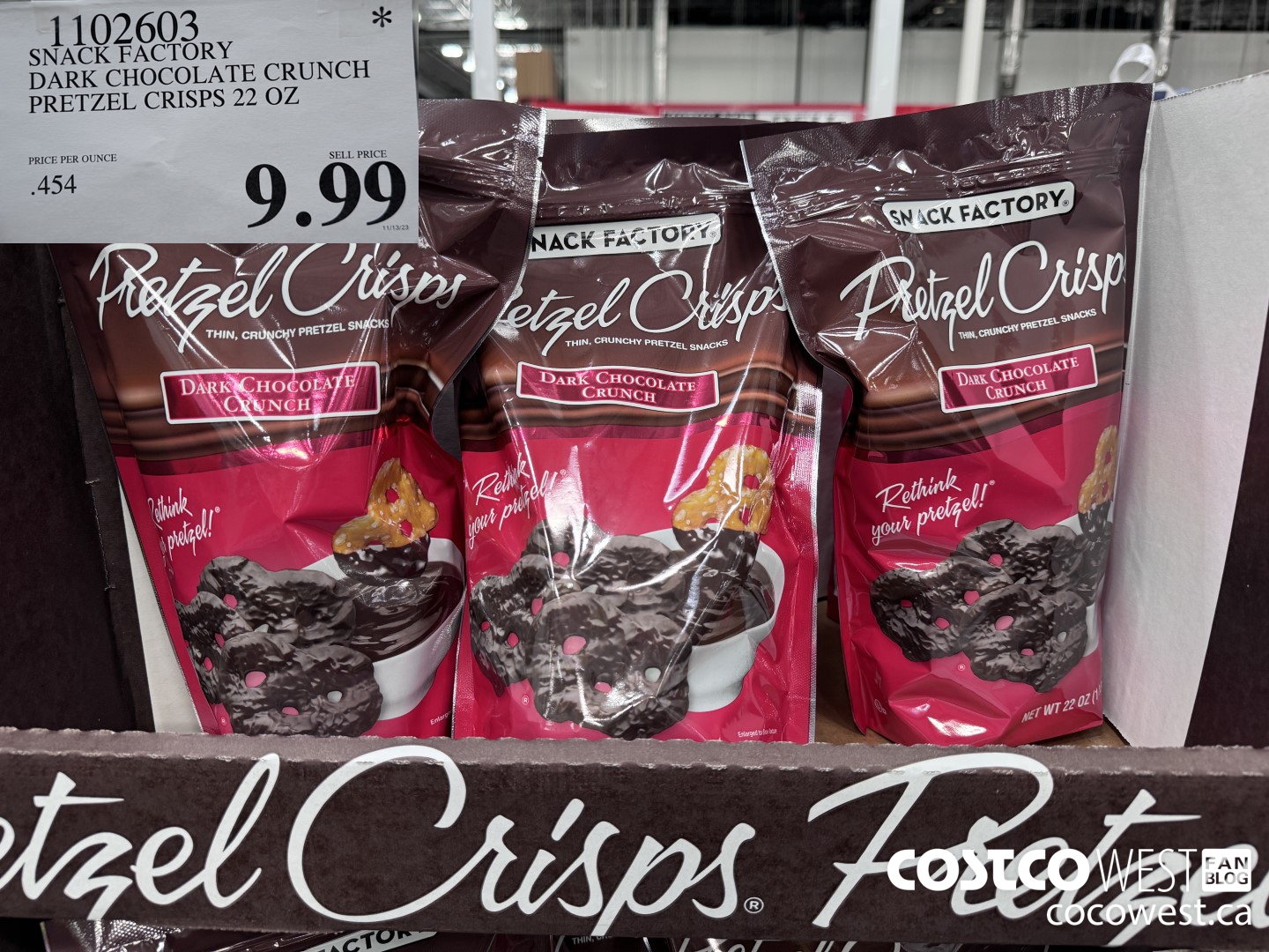 1102603 SNACK FACTORY DARK CHOCOLATE CRUNCH PRETZEL CRISPS 22 OZ $9.99