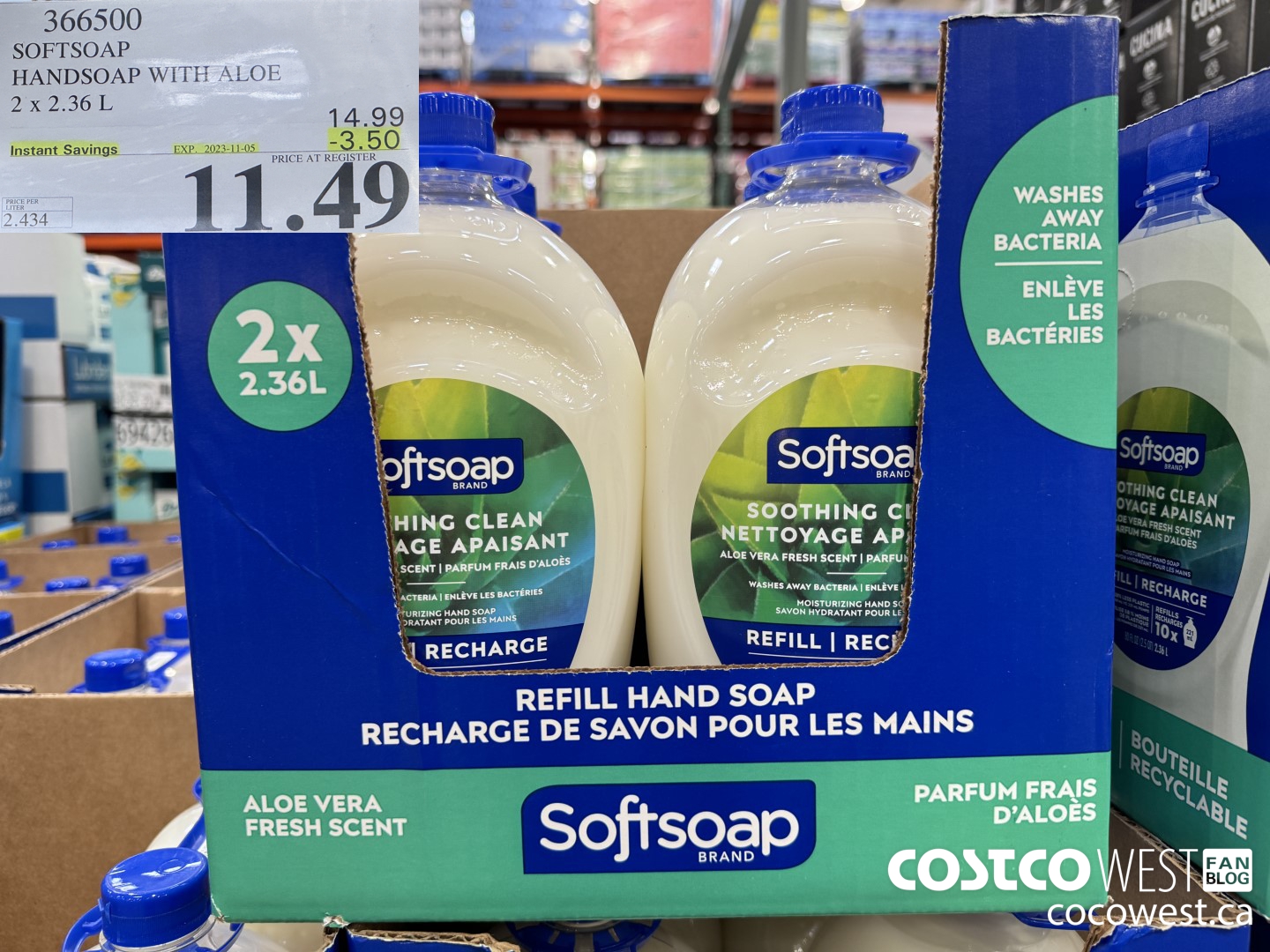 366500 SOFTSOAP HANDSOAP WITH ALOE 2 X 2.36L ($3.50 INSTANT SAVINGS EXPIRES ON 2023-11-05) $11.49
