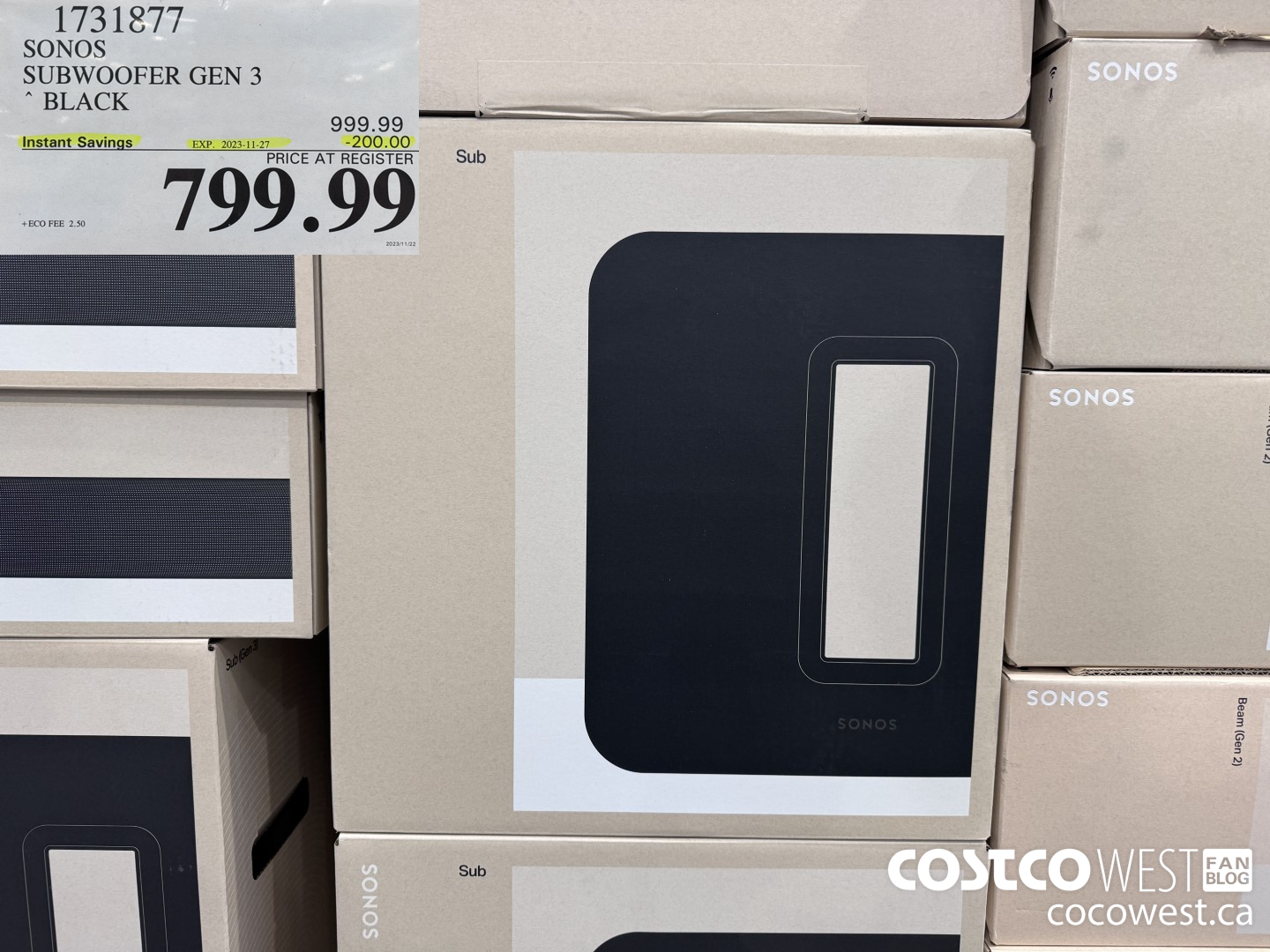 1731877 SONOS SUBWOOFER GEN 3 BLACK ($200.00 INSTANT SAVINGS EXPIRES ON 2023-11-27) $799.99