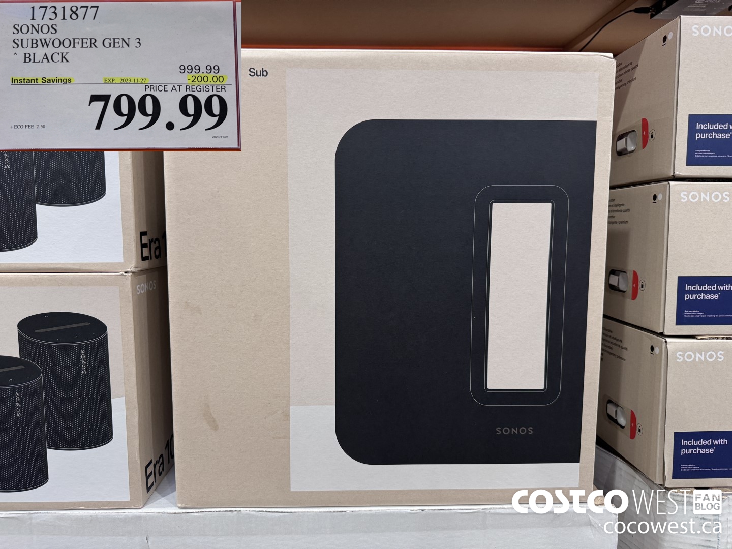 1731877 SONOS SUBWOOFER GEN 3 BLACK ($200.00 INSTANT SAVINGS EXPIRES ON 2023-11-27) $799.99