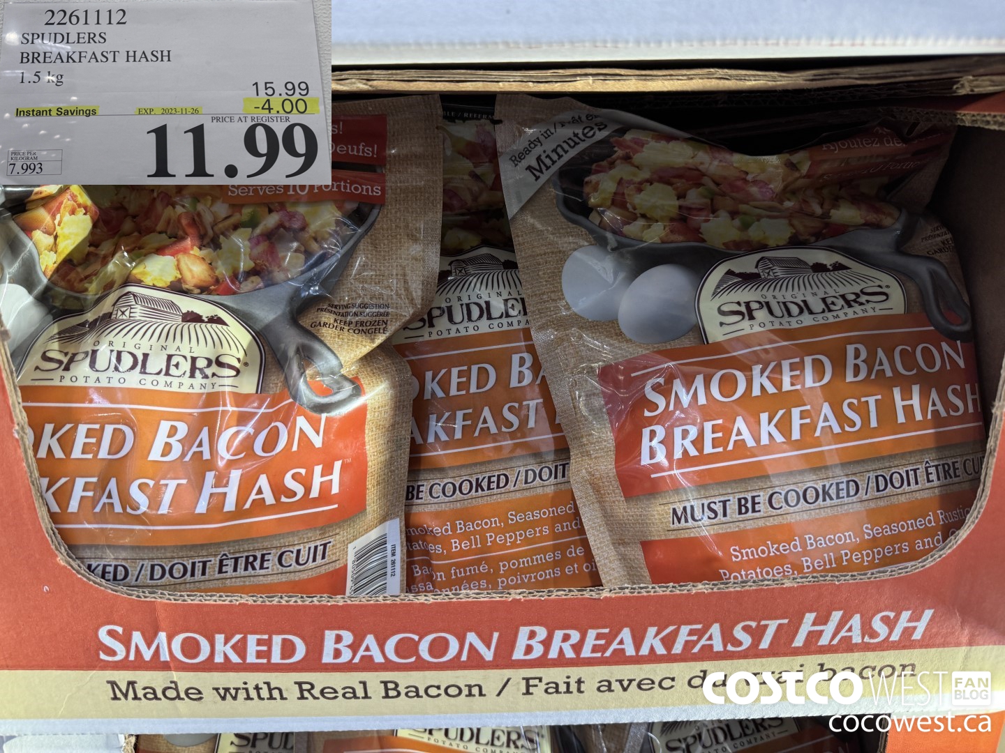 2261112 SPUDLERS BREAKFAST HASH 1.5 KG ($4.00 INSTANT SAVINGS EXPIRES ON 2023-11-26) $11.99