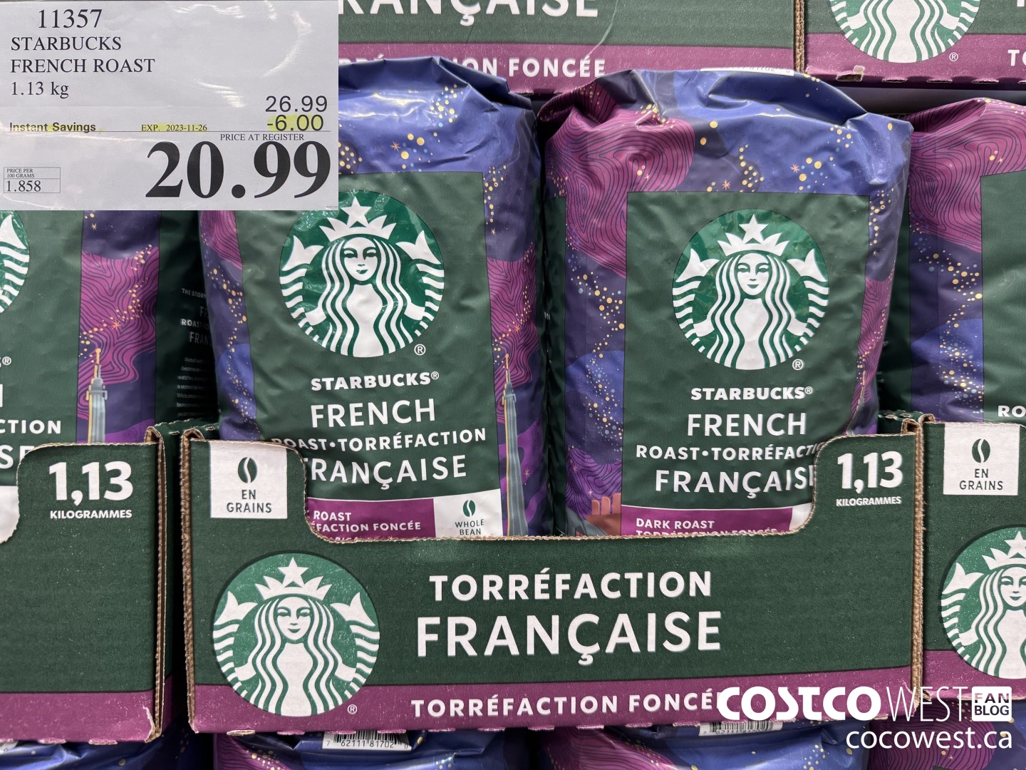 11357 STARBUCKS FRENCH ROAST 1.13 KG ($6.00 INSTANT SAVINGS EXPIRES ON 2023-11-26) $20.99
