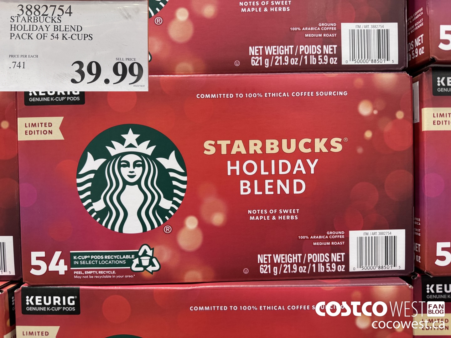 3882754 STARBUCKS HOLIDAY BLEND 54 K-CUPS $39.99
