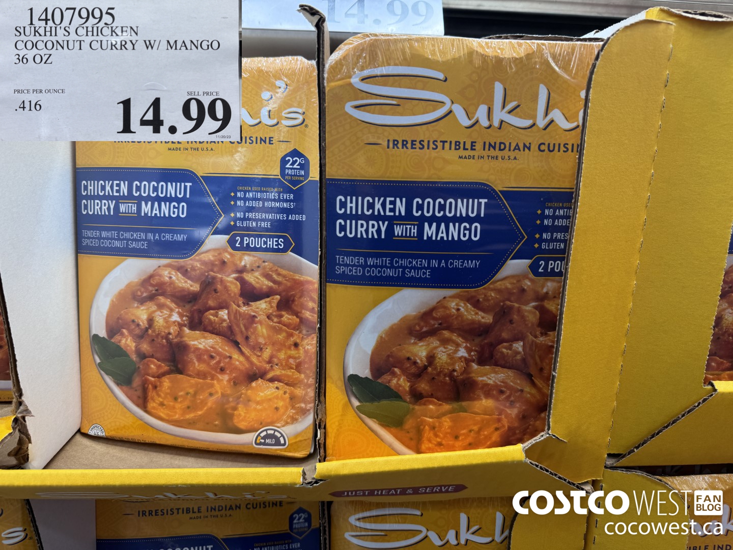 1407995 SUKHI'S CHICKEN COCONUT CURRY W/ MANGO 36 OZ $14.99