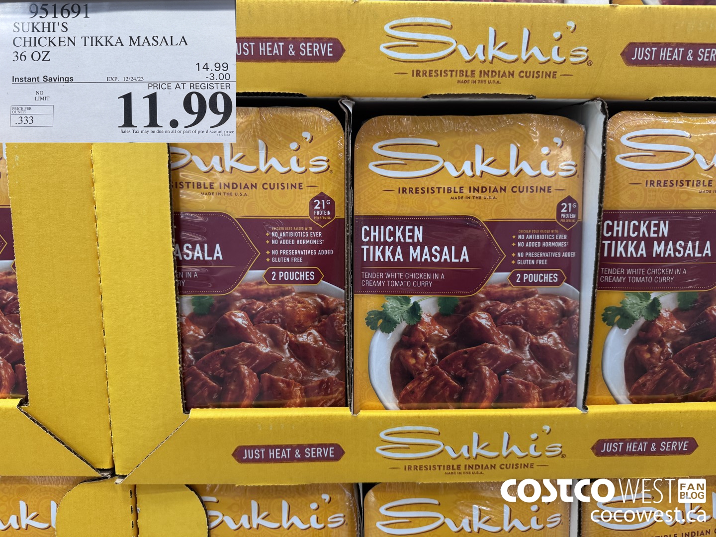 951691 SUKHI'S CHICKEN TIKKI MASALA 36 OZ ($3.00 INSTANT SAVINGS EXPIRES ON 2023-12-24) $11.99