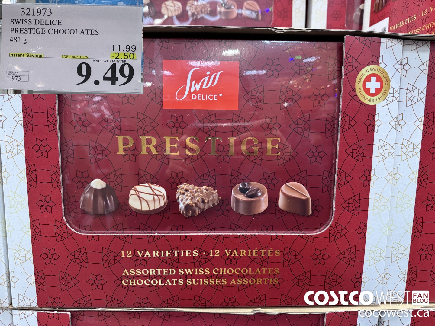 321973 SWISS DELICE PRESTIGE CHOCOLATES 481 G ($2.50 INSTANT SAVINGS EXPIRES ON 2023-11-26) $9.49