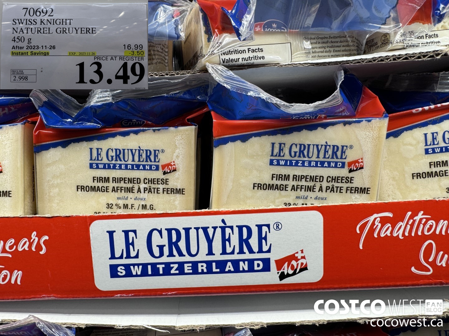 70692 SWISS KNIGHT NATUREL GRUYERE 450G ($3.50 INSTANT SAVINGS EXPIRES ON 2023-11-26) $13.49