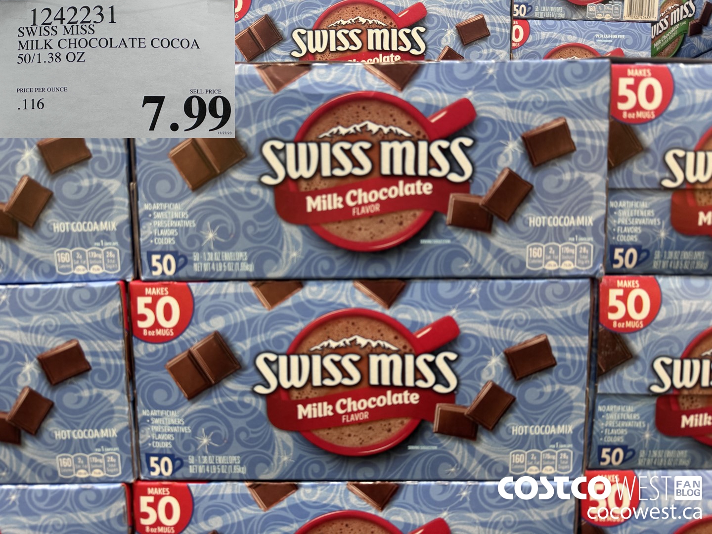 1242231 SWISS MISS MILK CHOCOLATE COCOA 50/1.38 OZ $7.99