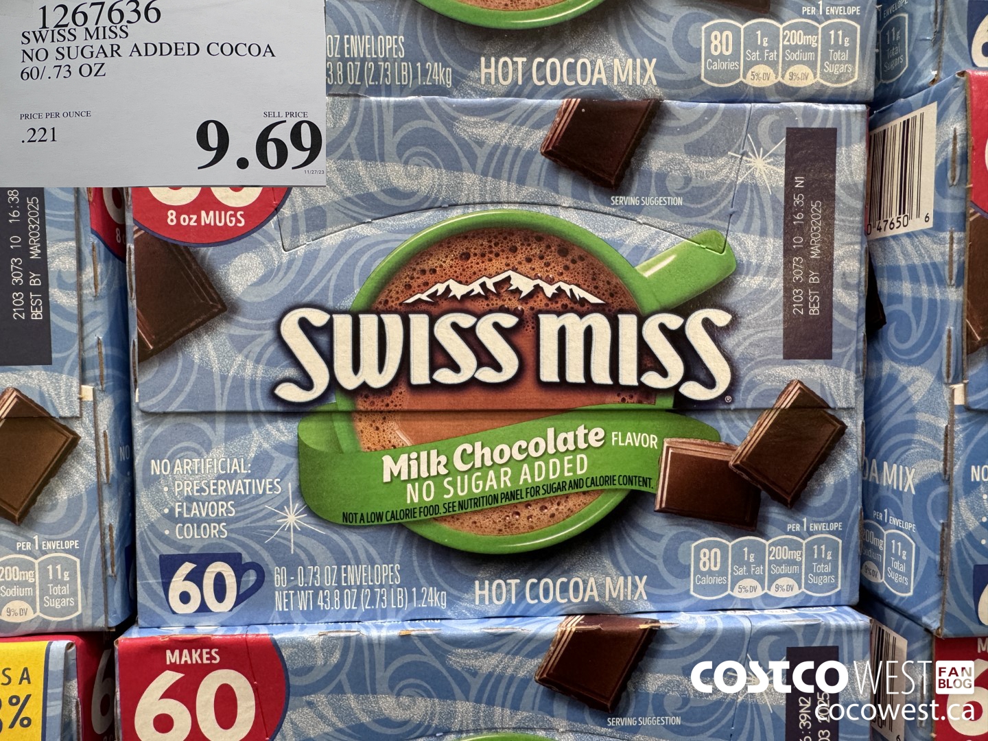 1267636 SWISS MISS NO SUGAR ADDED COCOA 60/.73 OZ  $9.69