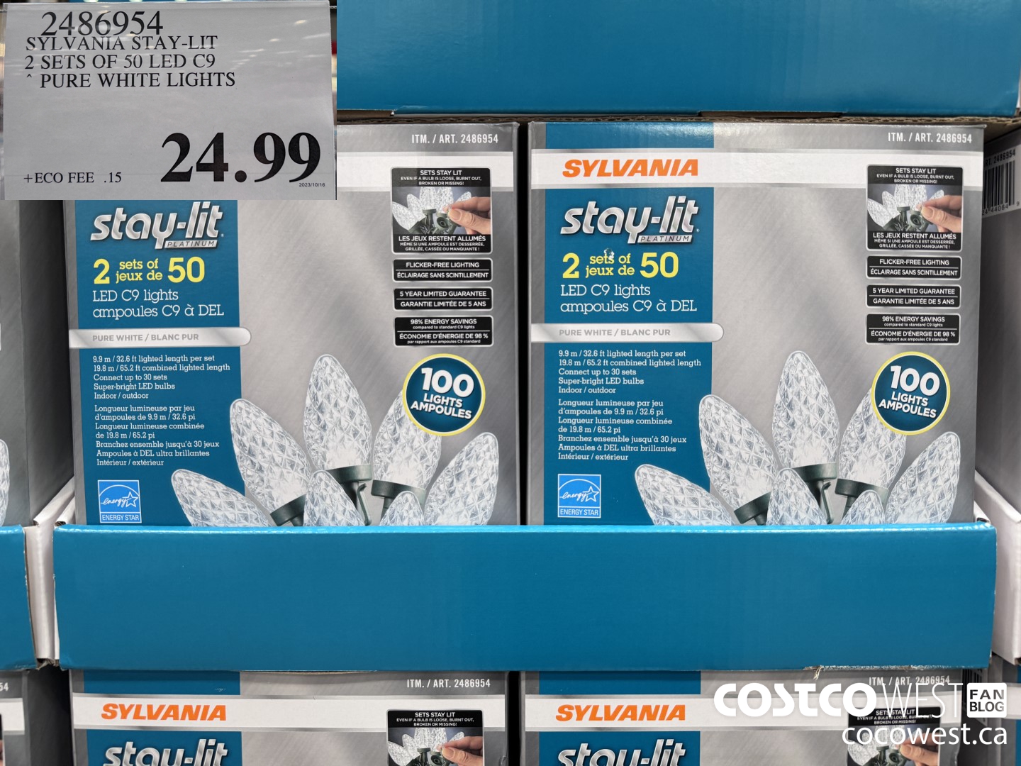 2486954 SYLVANIA STAY-LIT 2 SETS OF 50 LED C9 PURE WHITE $24.99