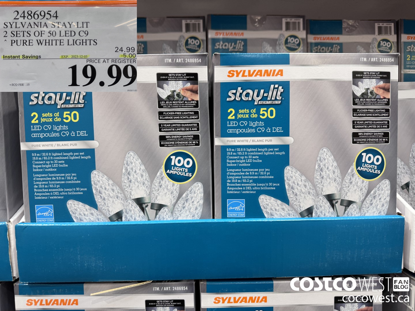 2486954 SYLVANIA STAY-LIT 2 SETS OF 50 LED C9 PURE WHITE ($5.00 INSTANT SAVINGS EXPIRES ON 2023-12-03) $19.99