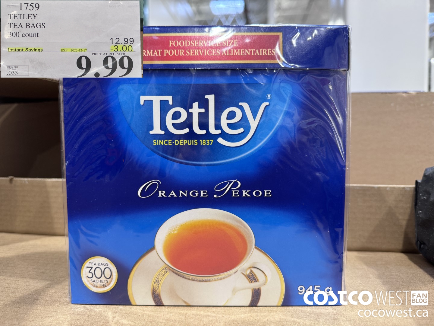 1759 TETLEY TEA BAGS 300 COUNT ($3.00 INSTANT SAVINGS EXPIRES ON 2023-12-17) $9.39